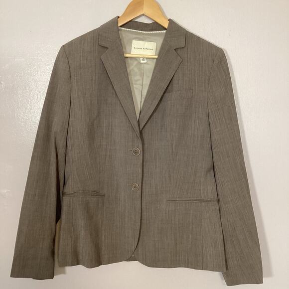 Banana Republic Tan Beige Single Breast 2 Button Blazer Wool Stretch Women 12 - Picture 1 of 7